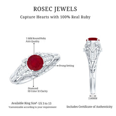 Vintage Inspired Ruby Engagement Ring with Diamond