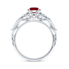 Vintage Inspired Ruby Engagement Ring with Diamond