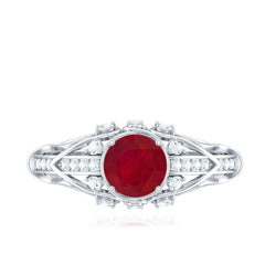 Vintage Inspired Ruby Engagement Ring with Diamond