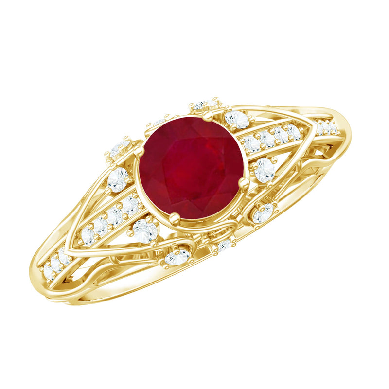 Vintage Inspired Ruby Engagement Ring with Diamond