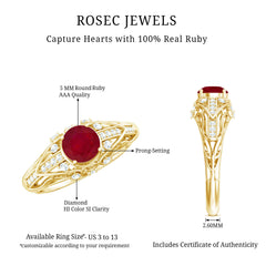 Vintage Inspired Ruby Engagement Ring with Diamond