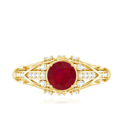 Vintage Inspired Ruby Engagement Ring with Diamond