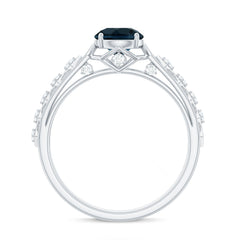 Art Deco Style Blue Topaz Engagement Ring with Moissanites