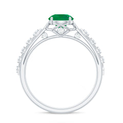 Genuine Emerald Art Deco Engagement Ring with Diamond