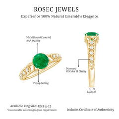 Genuine Emerald Art Deco Engagement Ring with Diamond
