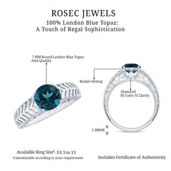 7mm Round London Blue Topaz Solitaire Engagement Ring with Certificate