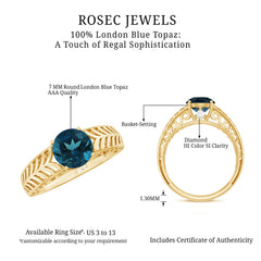 7mm Round London Blue Topaz Solitaire Engagement Ring with Certificate