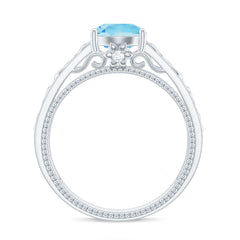 Vintage Looking Aquamarine Engagement Ring with Diamond