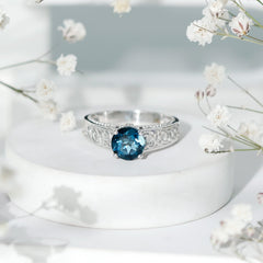 7mm Round London Blue Topaz Vintage Engagement Ring with Celtic Style Band