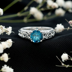 7mm Round London Blue Topaz Vintage Engagement Ring with Celtic Style Band
