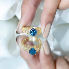 7mm Round London Blue Topaz Vintage Engagement Ring with Celtic Style Band