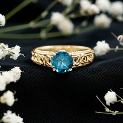 7mm Round London Blue Topaz Vintage Engagement Ring with Celtic Style Band