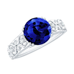 Nature Inspired 2.7 Carat Lab Grown Blue Sapphire Engagement Ring with Diamond