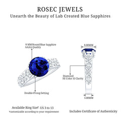 Nature Inspired 2.7 Carat Lab Grown Blue Sapphire Engagement Ring with Diamond
