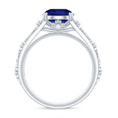 Nature Inspired 2.7 Carat Lab Grown Blue Sapphire Engagement Ring with Diamond