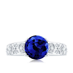 Nature Inspired 2.7 Carat Lab Grown Blue Sapphire Engagement Ring with Diamond