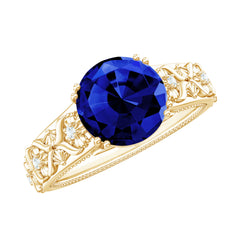 Nature Inspired 2.7 Carat Lab Grown Blue Sapphire Engagement Ring with Diamond