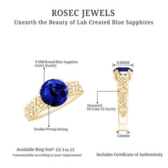 Nature Inspired 2.7 Carat Lab Grown Blue Sapphire Engagement Ring with Diamond