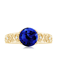 Nature Inspired 2.7 Carat Lab Grown Blue Sapphire Engagement Ring with Diamond
