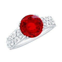 Vintage Inspired Lab Created Ruby Solitaire Engagement Ring