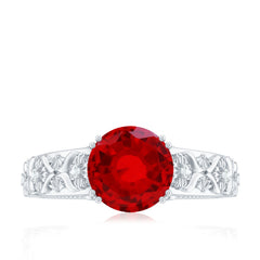 Vintage Inspired Lab Created Ruby Solitaire Engagement Ring