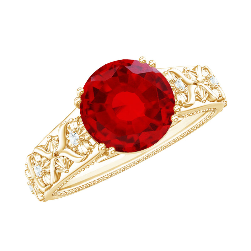 Vintage Inspired Lab Created Ruby Solitaire Engagement Ring