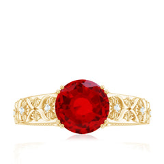 Vintage Inspired Lab Created Ruby Solitaire Engagement Ring