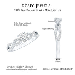 1 CT Round Shape Moissanite Crossover Infinity Ring