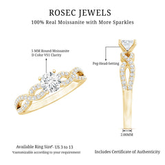 1 CT Round Shape Moissanite Crossover Infinity Ring