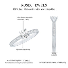 5 MM Moissanite Solitaire Engagement Ring with Milgrain