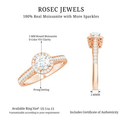 Certified Round Moissanite Halo Engagement Ring for Women