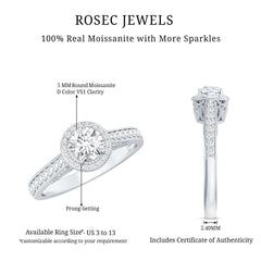 Certified Round Moissanite Halo Engagement Ring for Women