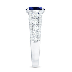 Solitaire Created Blue Sapphire Statement Engagement Ring with Moissanite