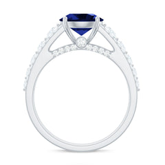 Solitaire Created Blue Sapphire Statement Engagement Ring with Moissanite