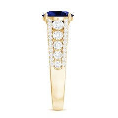 Solitaire Created Blue Sapphire Statement Engagement Ring with Moissanite