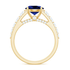 Solitaire Created Blue Sapphire Statement Engagement Ring with Moissanite