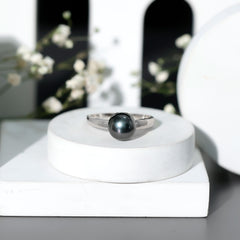 Handpicked Natural Black Pearl Solitaire Engagement Ring With Certificate
