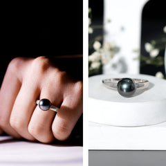 Handpicked Natural Black Pearl Solitaire Engagement Ring With Certificate