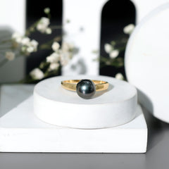 Handpicked Natural Black Pearl Solitaire Engagement Ring With Certificate