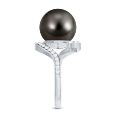 Tahitian Black Pearl Art Deco Engagement Ring with Diamond
