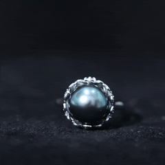 10MM Solitaire Tahitian Black Pearl Engagement Ring with Floral Setting