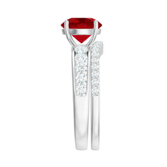 Certified Lab Grown Ruby and Moissanite Wedding Ring Set For Her