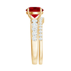 Certified Lab Grown Ruby and Moissanite Wedding Ring Set For Her