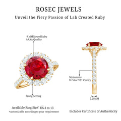 Round Lab Created Ruby and Moissanite Halo Engagement Ring