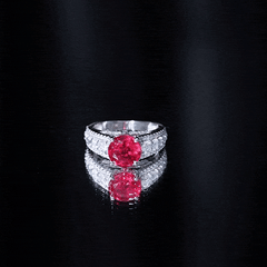 Created Ruby Statement Engagement Ring with Moissanite Side Stones