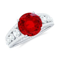 Created Ruby Statement Engagement Ring with Moissanite Side Stones