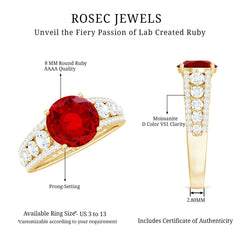 Created Ruby Statement Engagement Ring with Moissanite Side Stones