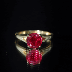 Split Shank Round Created Ruby Solitaire Ring with Surprise Diamond
