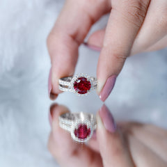 Split Shank Round Created Ruby Solitaire Ring with Surprise Diamond