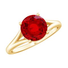 Split Shank Round Created Ruby Solitaire Ring with Surprise Diamond